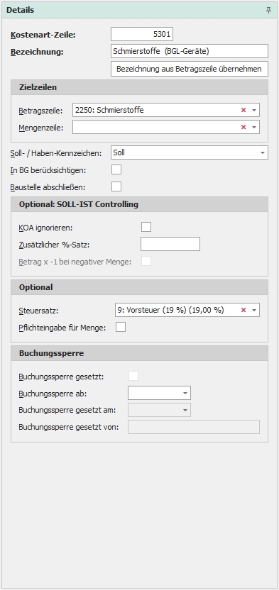 Detail "Sachkonten" Detail "Sachkonten"