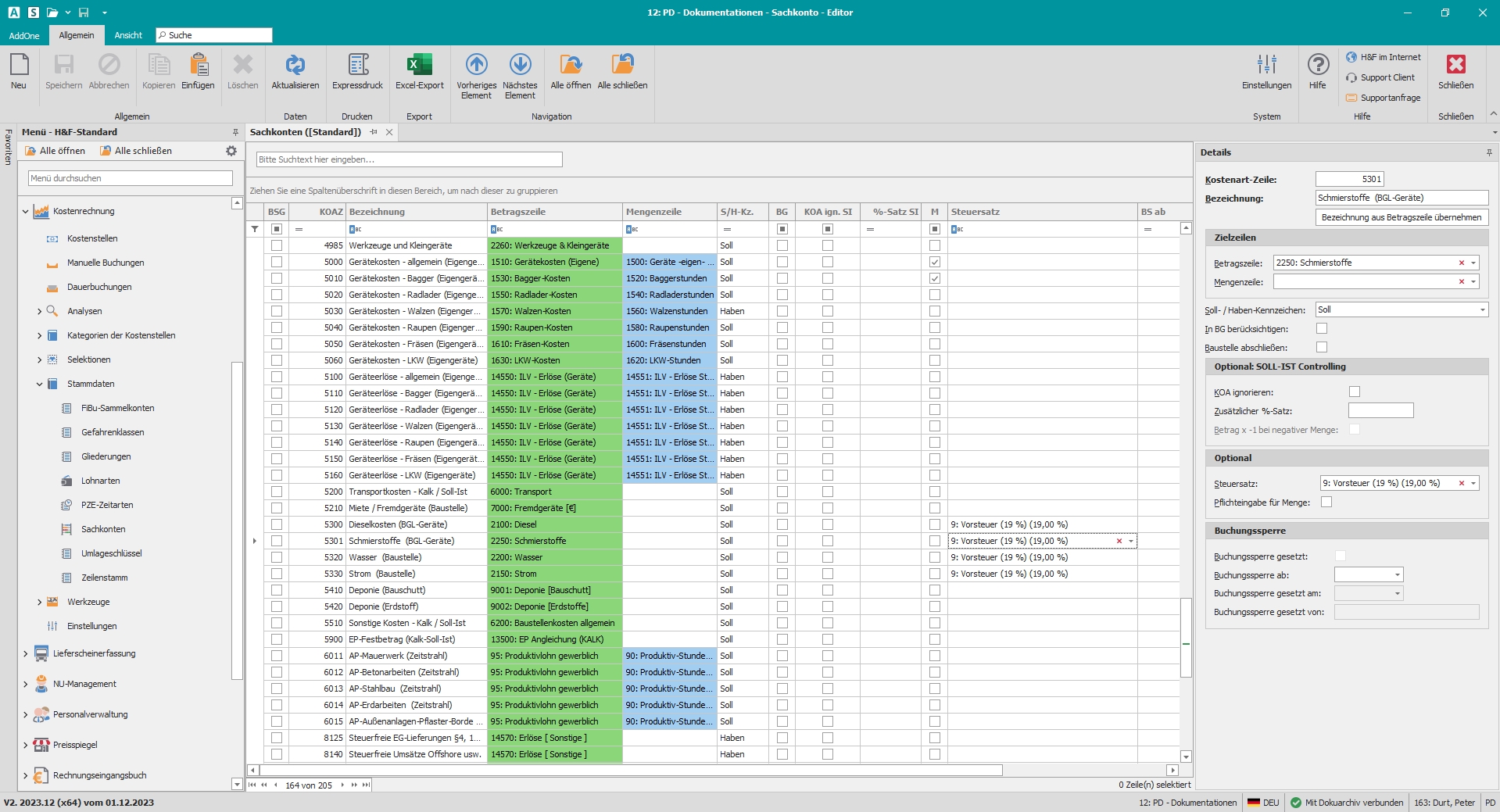 Hauptfenster "Sachkonten"