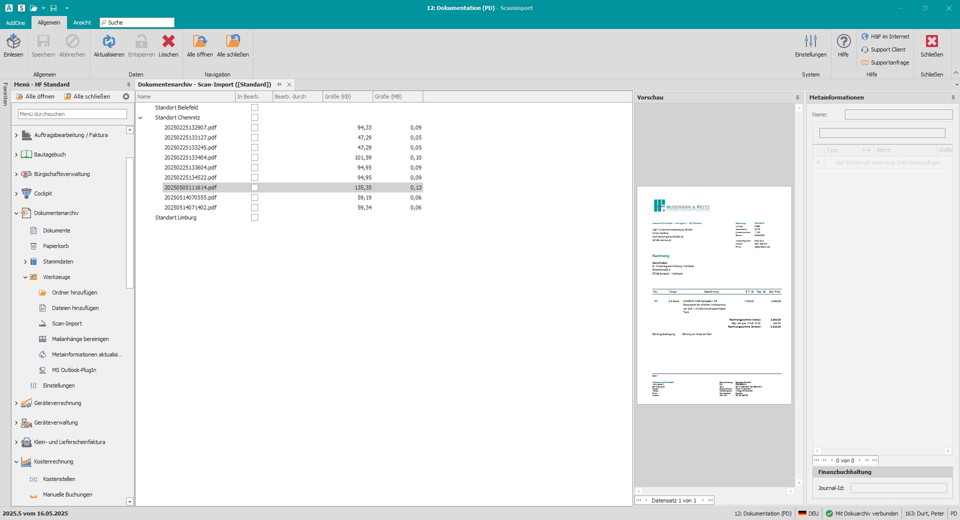 Hauptfenster "Scan-Import"