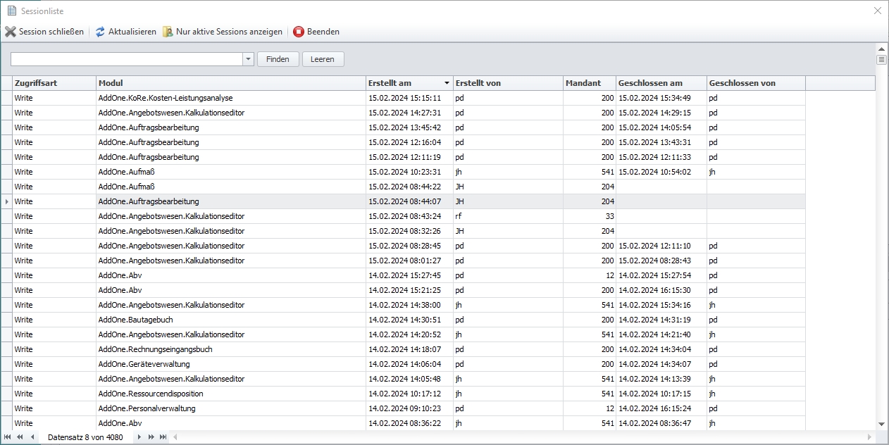 Sessionliste Sessionliste