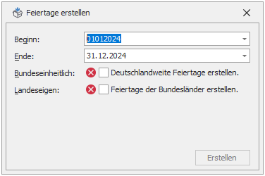 Funktion "Feiertage erstellen" Funktion "Feiertage erstellen"