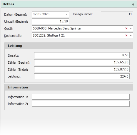 Detail "Stundenerfassung" Detail "Stundenerfassung"