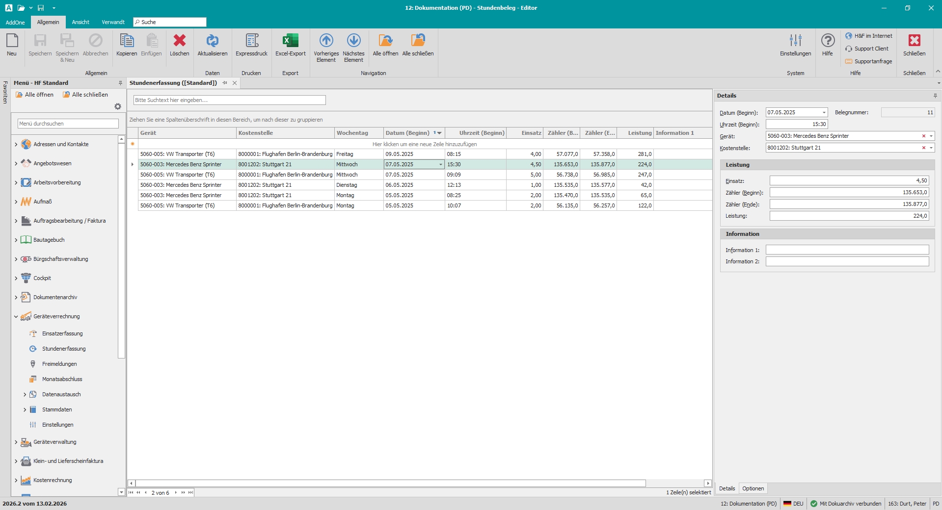 Hauptfenster "Stundenerfassung" Hauptfenster "Stundenerfassung"