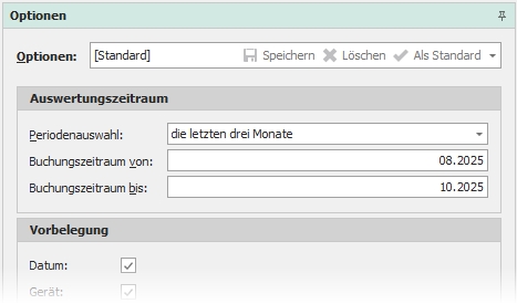 Dockingfenster "Optionen" mit Gruppe "Auswertungszeitraum"&nbsp;