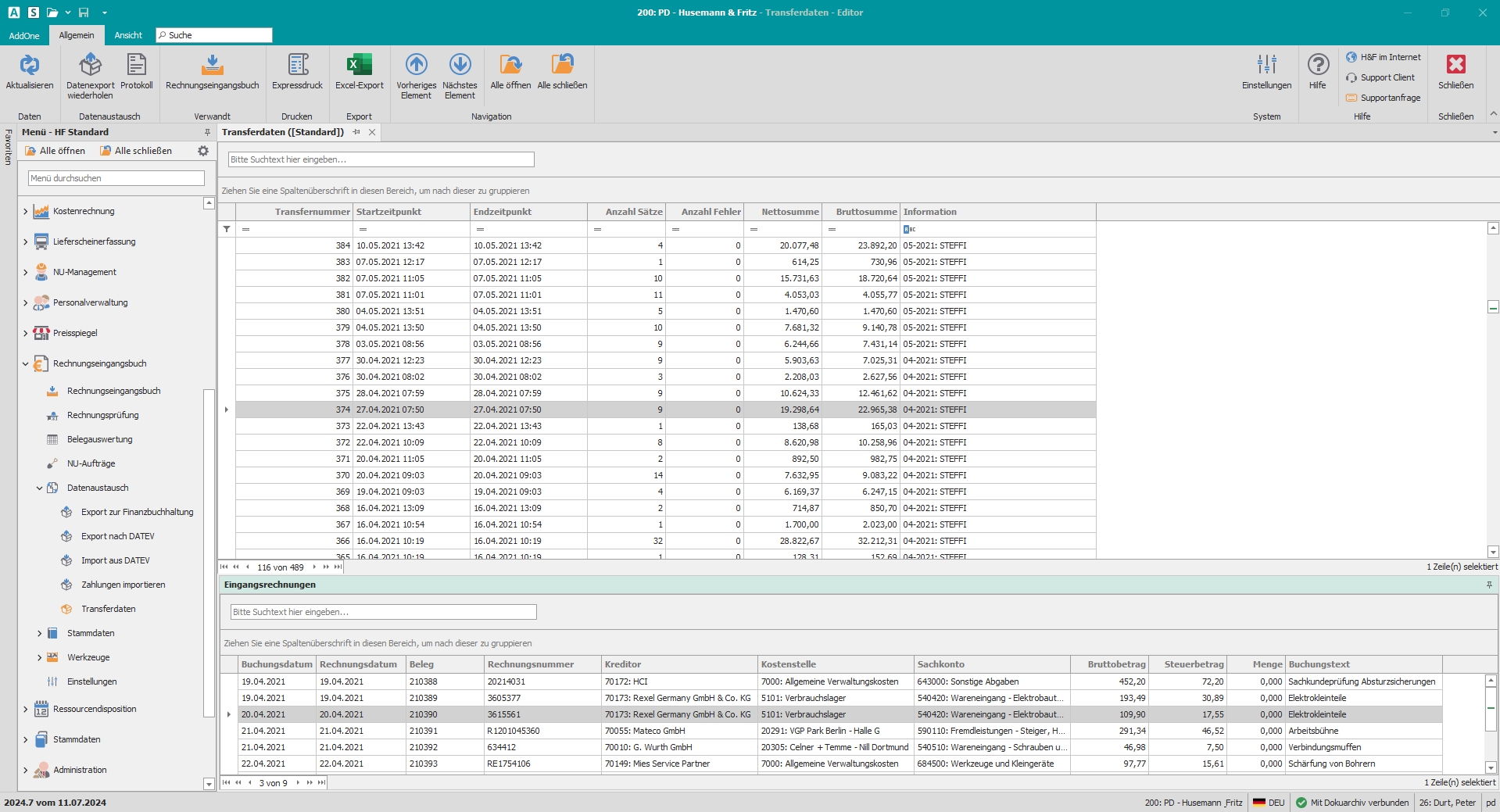 Hauptfenster "Transferdaten"