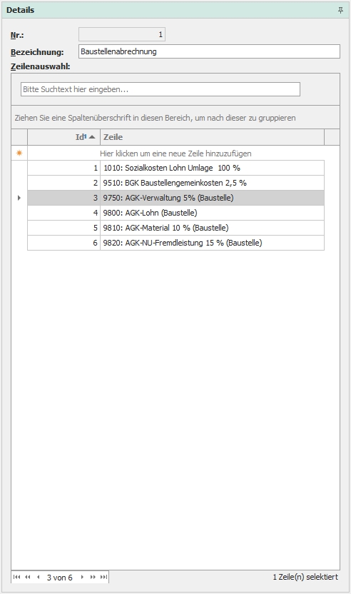 Detail "Umlageschlüssel"