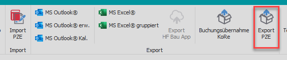 Neues Werkzeug "Export PZE" Neues Werkzeug "Export PZE"