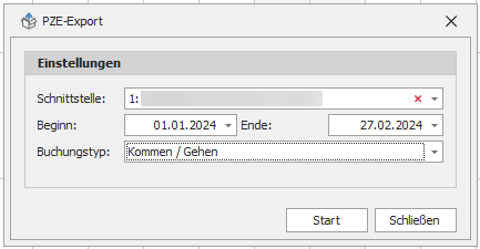 Dialog "Export PZE" Dialog "Export PZE"