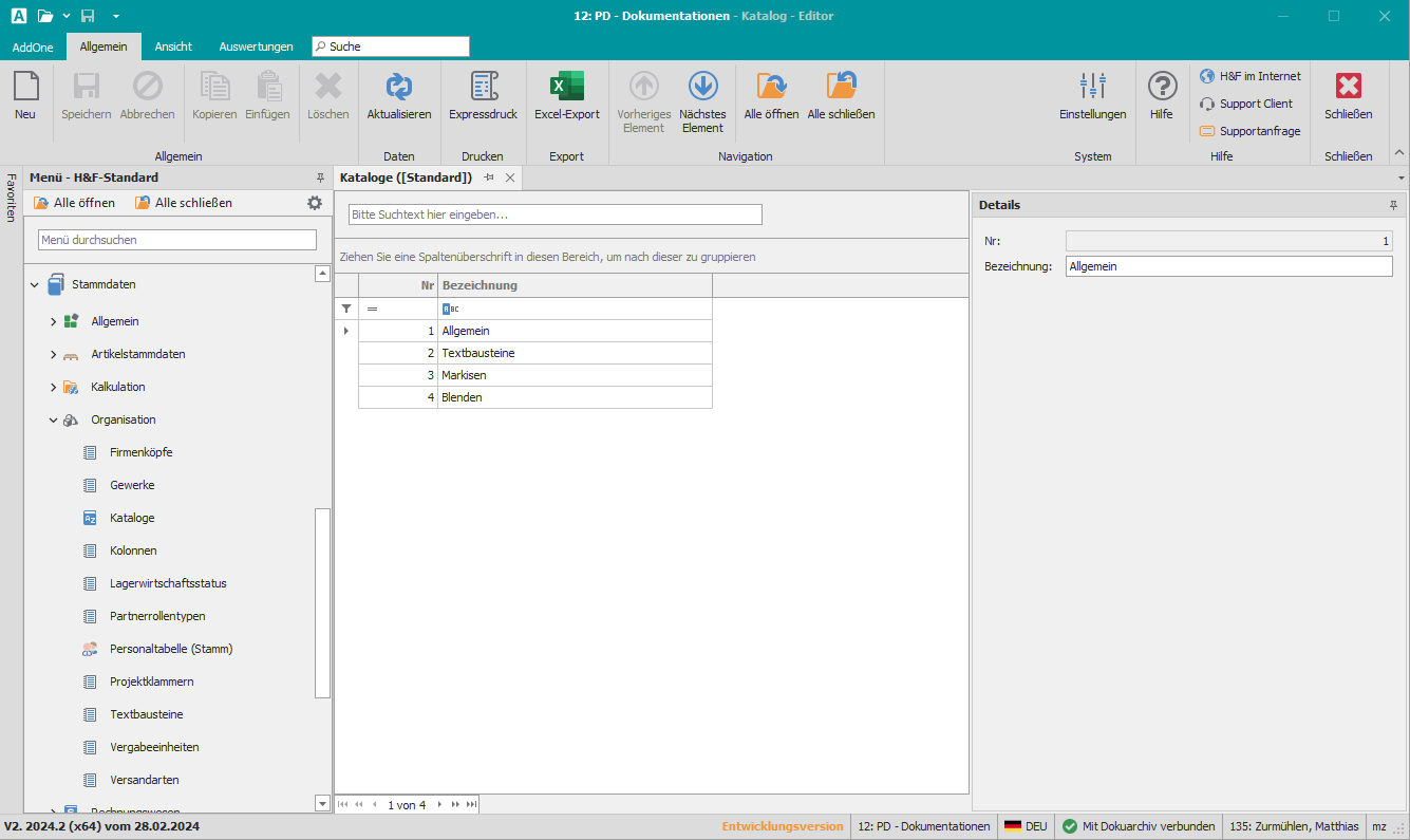 Stammdateneditor "Kataloge"
