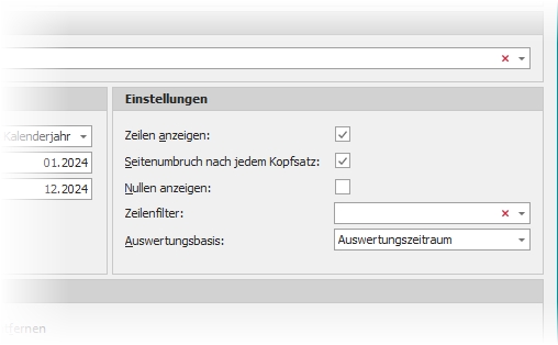 Analyse "Vorjahreswerte" mit Gruppe "Einstellungen"