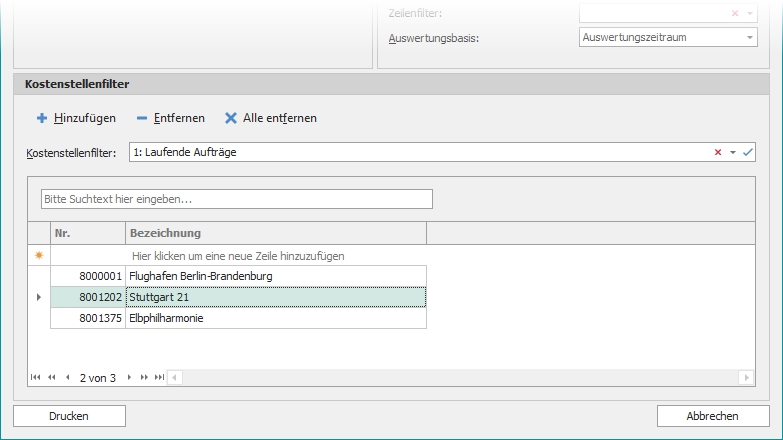 Analyse "Vorjahreswerte" mit Kostenstellenauswahl Analyse "Vorjahreswerte" mit Kostenstellenauswahl