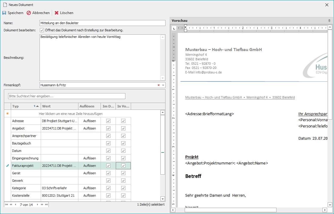 Dialog "Neues Dokument"