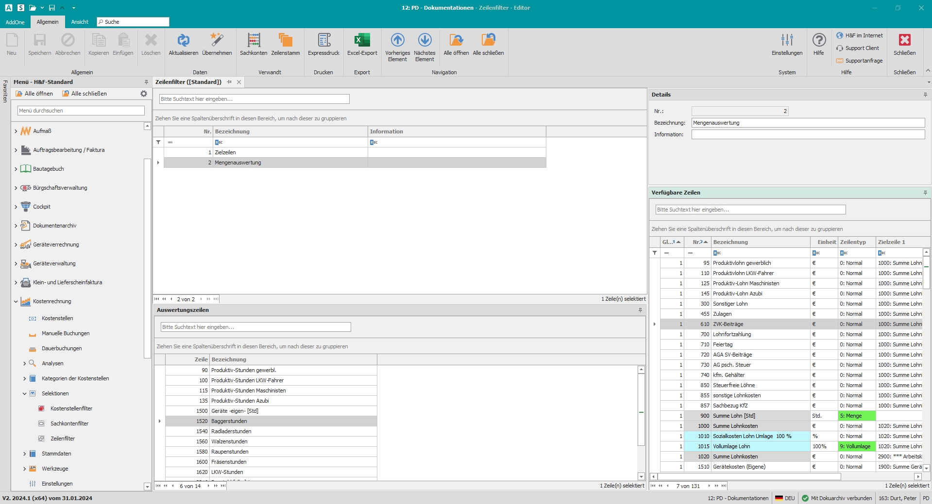 Hauptfenster "Zeilenfilter" Hauptfenster "Zeilenfilter"