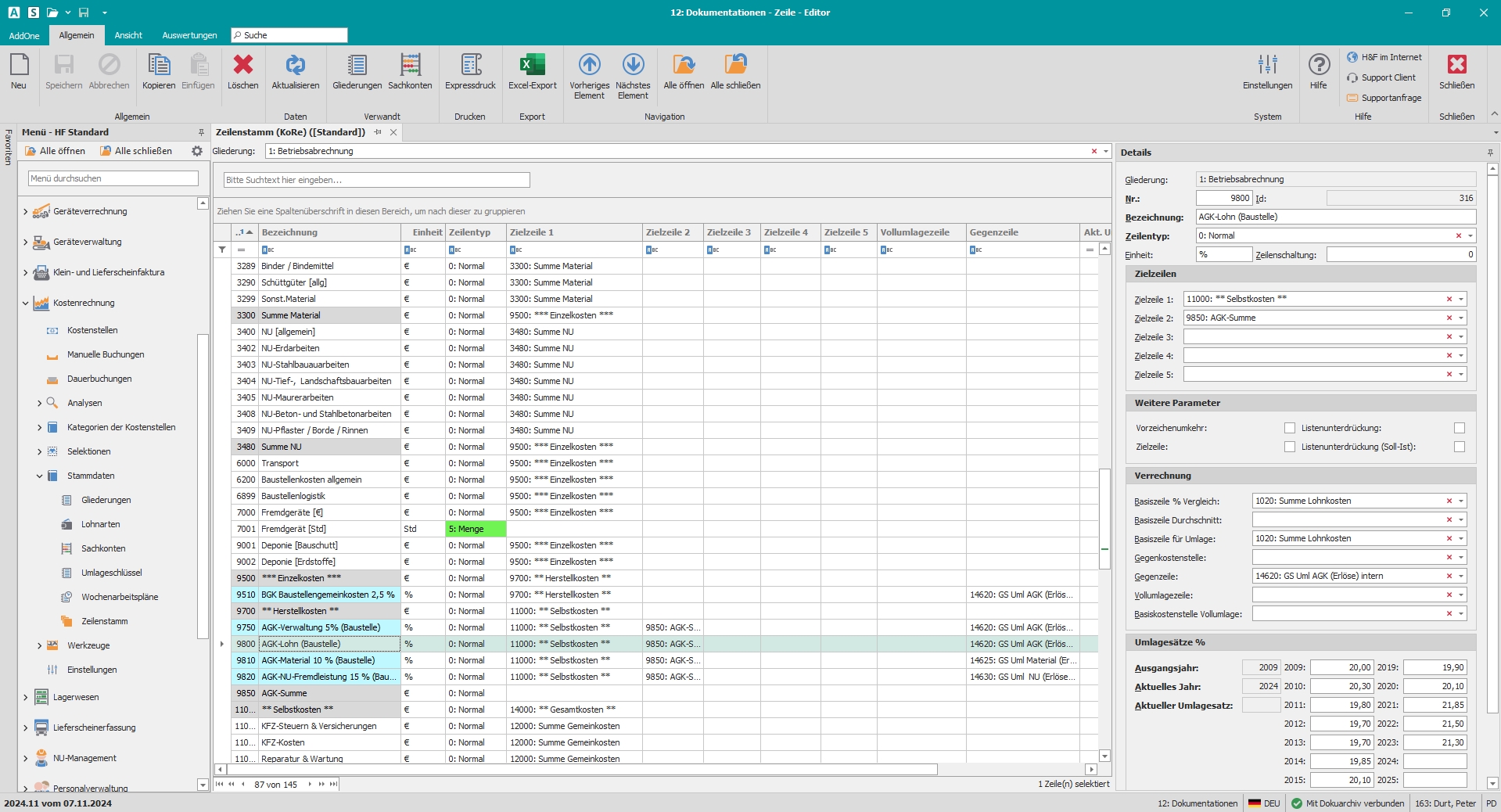 Hauptfenster "Zeilenstamm"