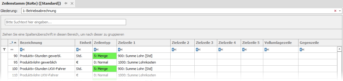 Hauptfenster "Zeilenstamm"